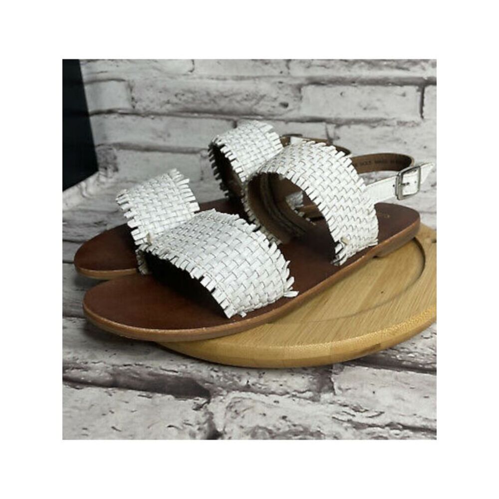 SPLENDID Womens White Woven Thomas Round Toe Block Heel Leather Sandals 8 M